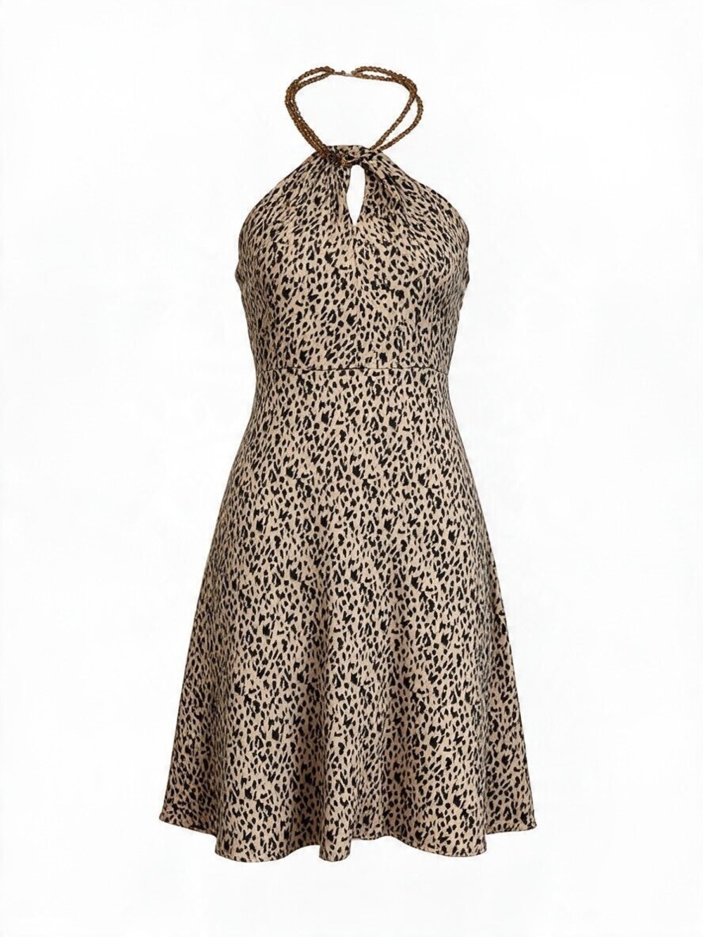 CYNTHIA HOWIE 100% SILK LEOPARD HALTER DRESS